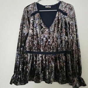 Mystree Crushed Velour Multi Color Peplum Top Medium